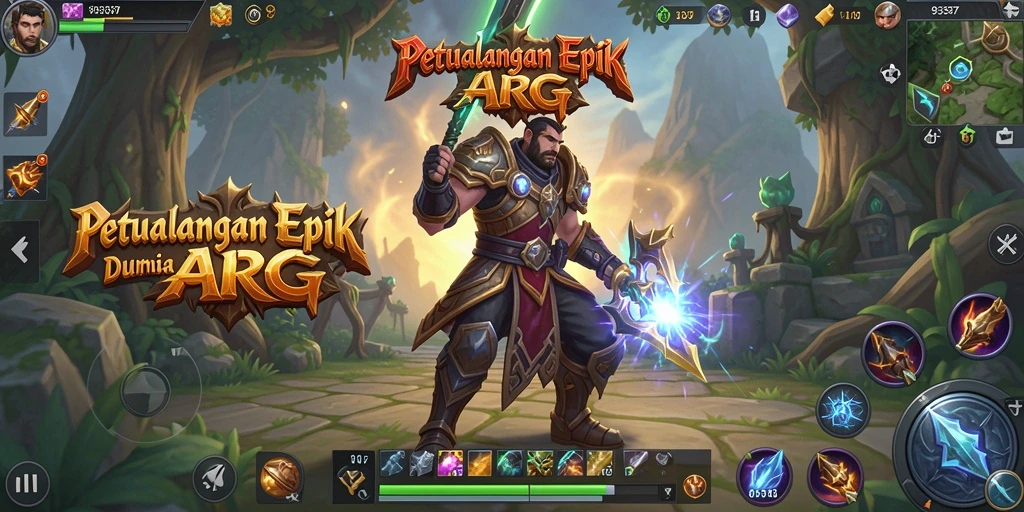 Screenshot gameplay <strong>93337</strong> menunjukkan pertarungan epik antara karakter dan monster raksasa.