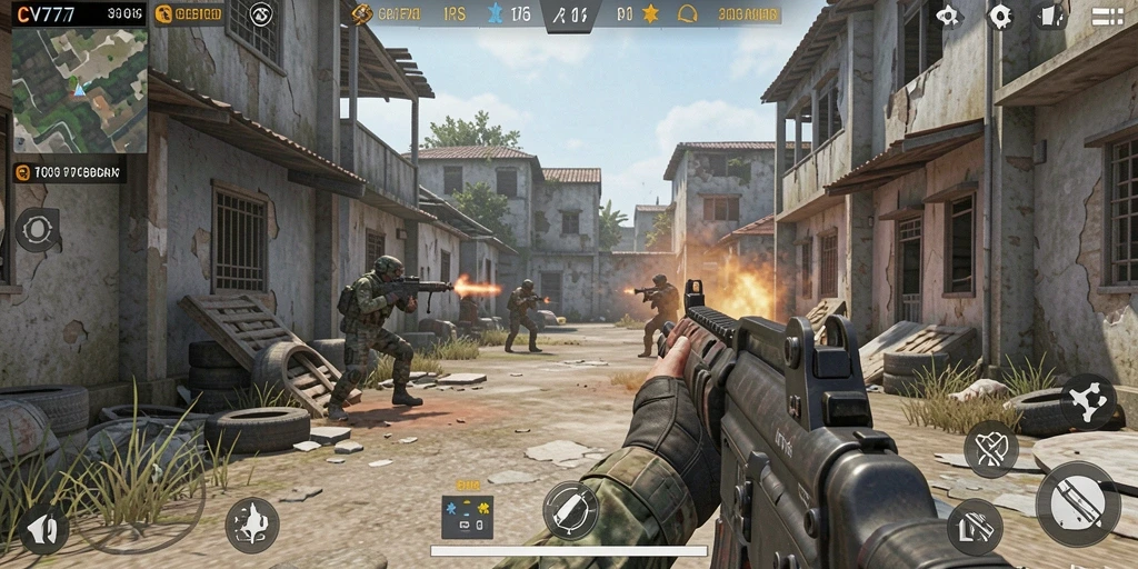 Tangkapan layar menampilkan aksi mendebarkan di CV777 dengan gameplay FPS yang intens.
