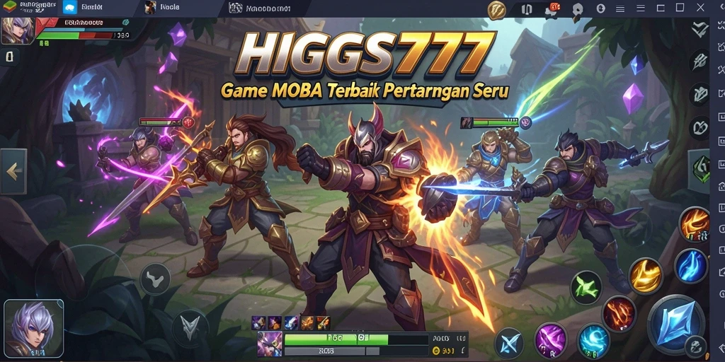 Tampilan gameplay seru dari HIGGS777 dalam pertempuran MOBA.