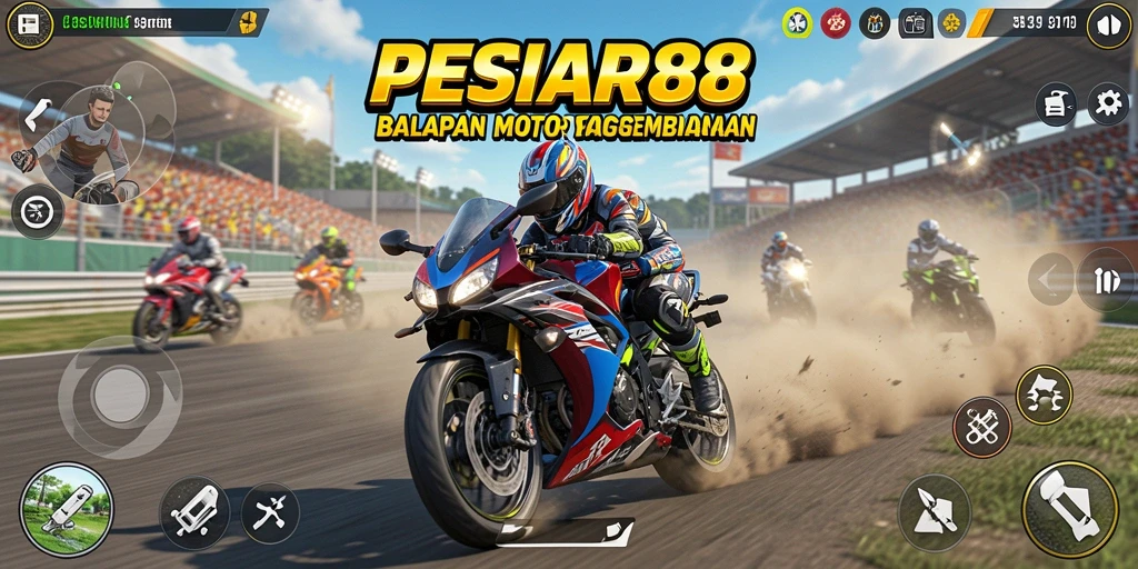 Screenshot PESIAR88 menampilkan serunya balapan motor di berbagai trek.